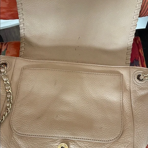 Tory Burch Beige Marion Leather Whipstitch Chain Shoulder Bag - Picture 3 of 5